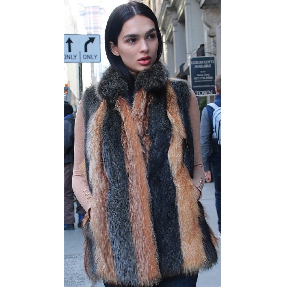 Striped Golden Raccoon Fur Vest